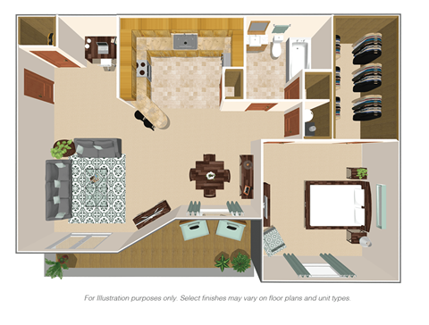 Floor plan for 1 bed, 1 bath, 900 sqft